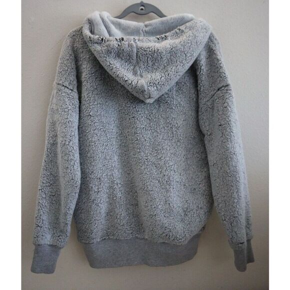 Aerie Women's Sz S Gray Heather Faux Fur Teddy 1/4 Zip Hoodie Sweatshirt - Picture 2 of 9